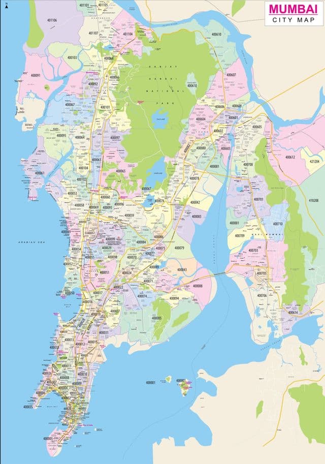 Mapa de los códigos postales de Mumbai - Bombay