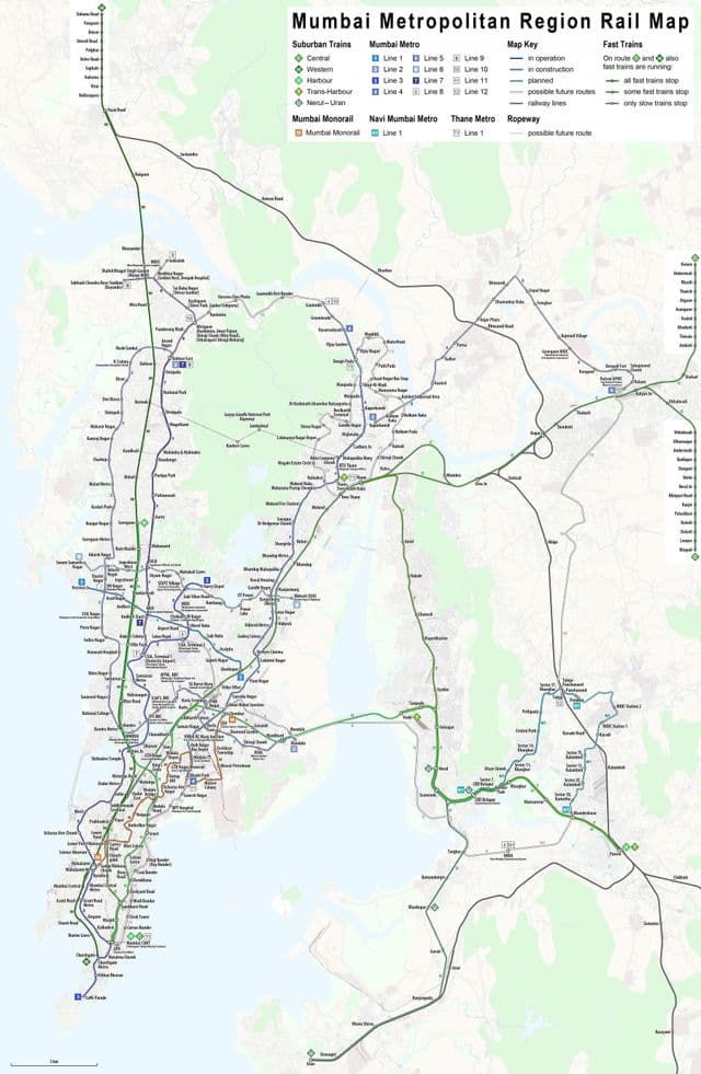 Mapa de las estaciones de tren de Bombay