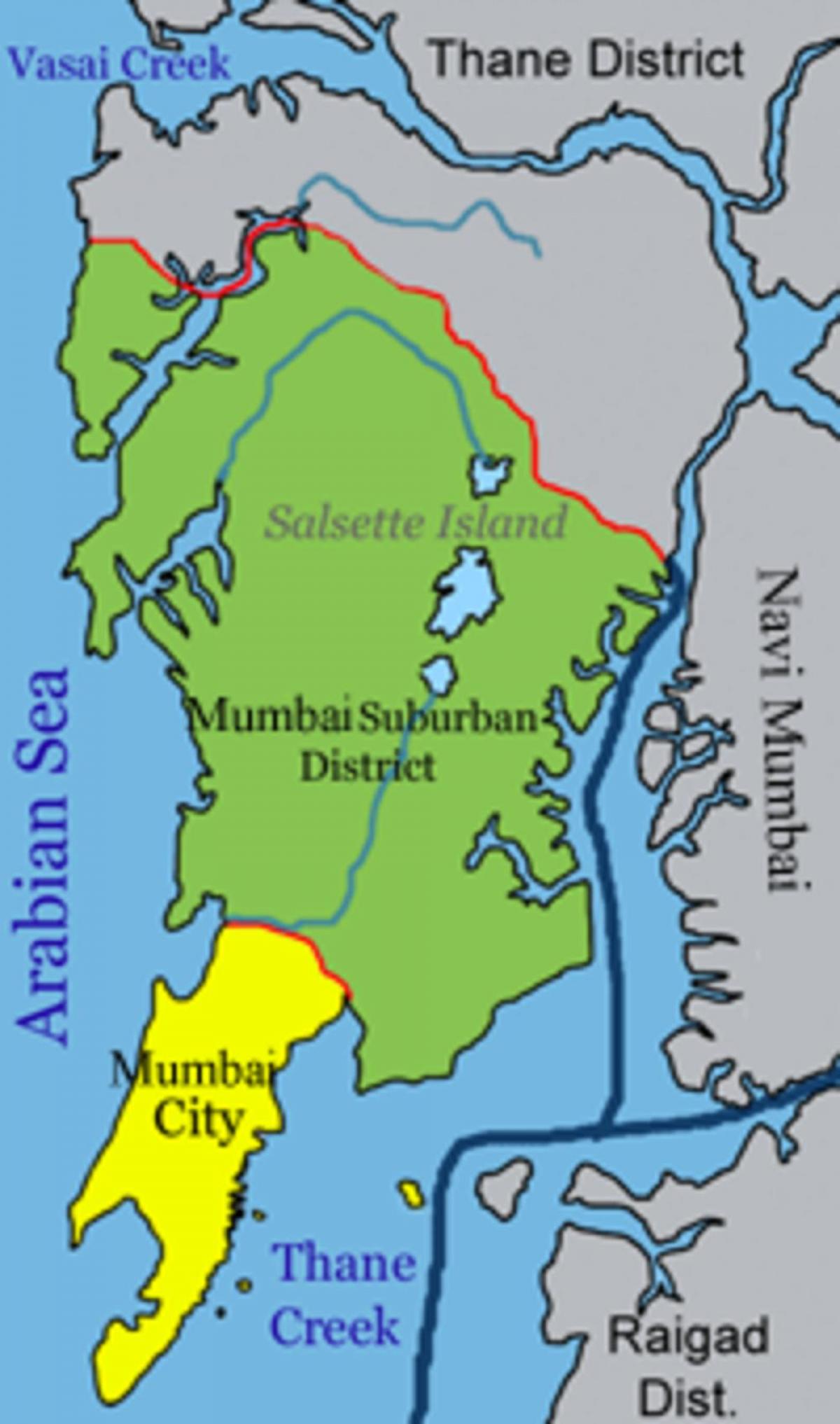 Mapa del distrito de Mumbai - Bombay