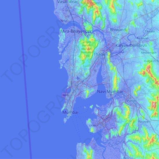 Mapa de elevación de Mumbai - Bombay