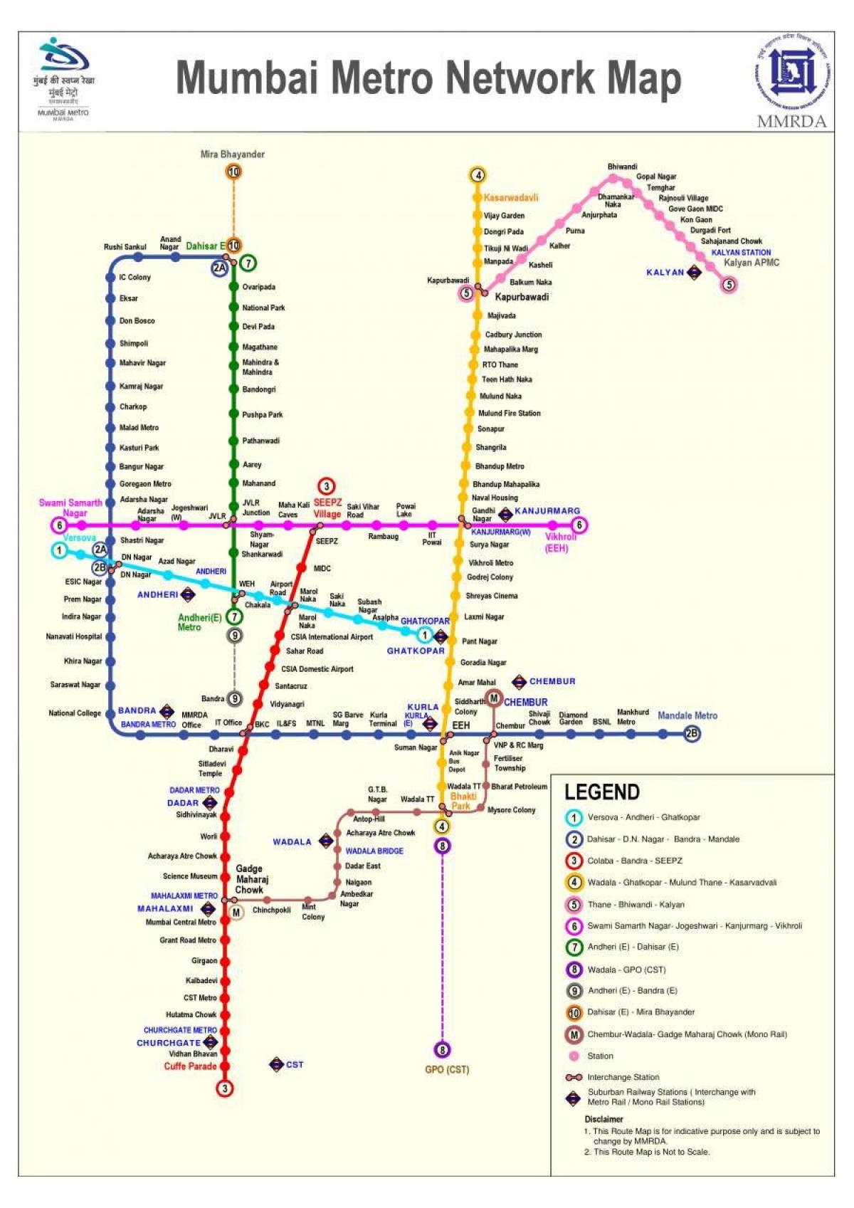 Mapa de las estaciones de metro de Bombay