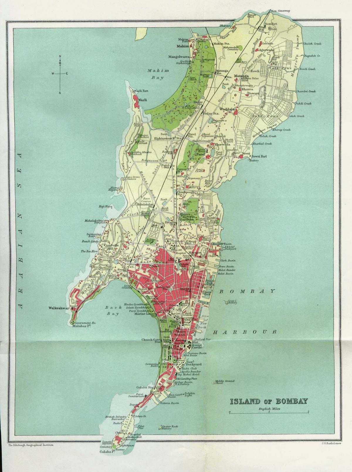 Mapa antiguo de Mumbai - Bombay