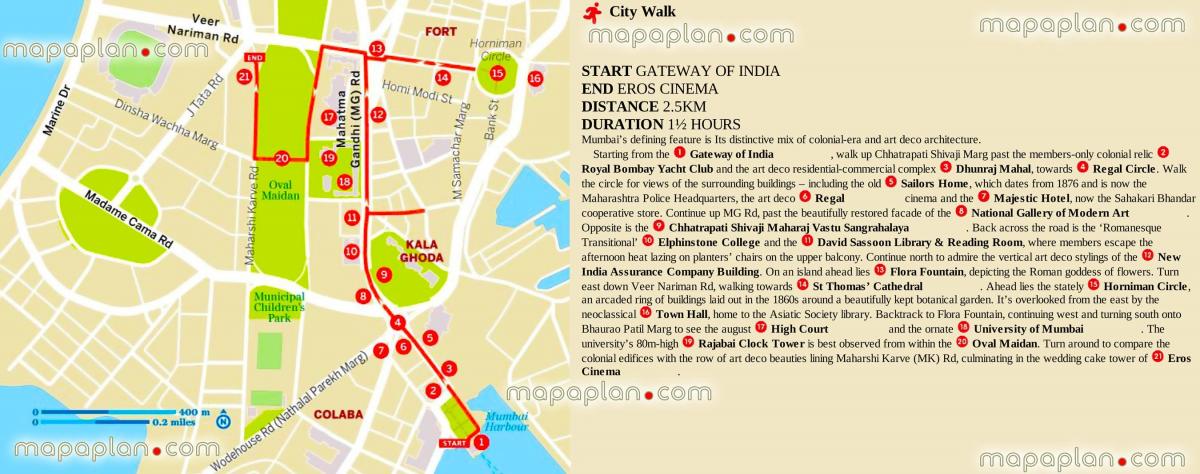 Mapa de los recorridos a pie de Bombay - Mumbai